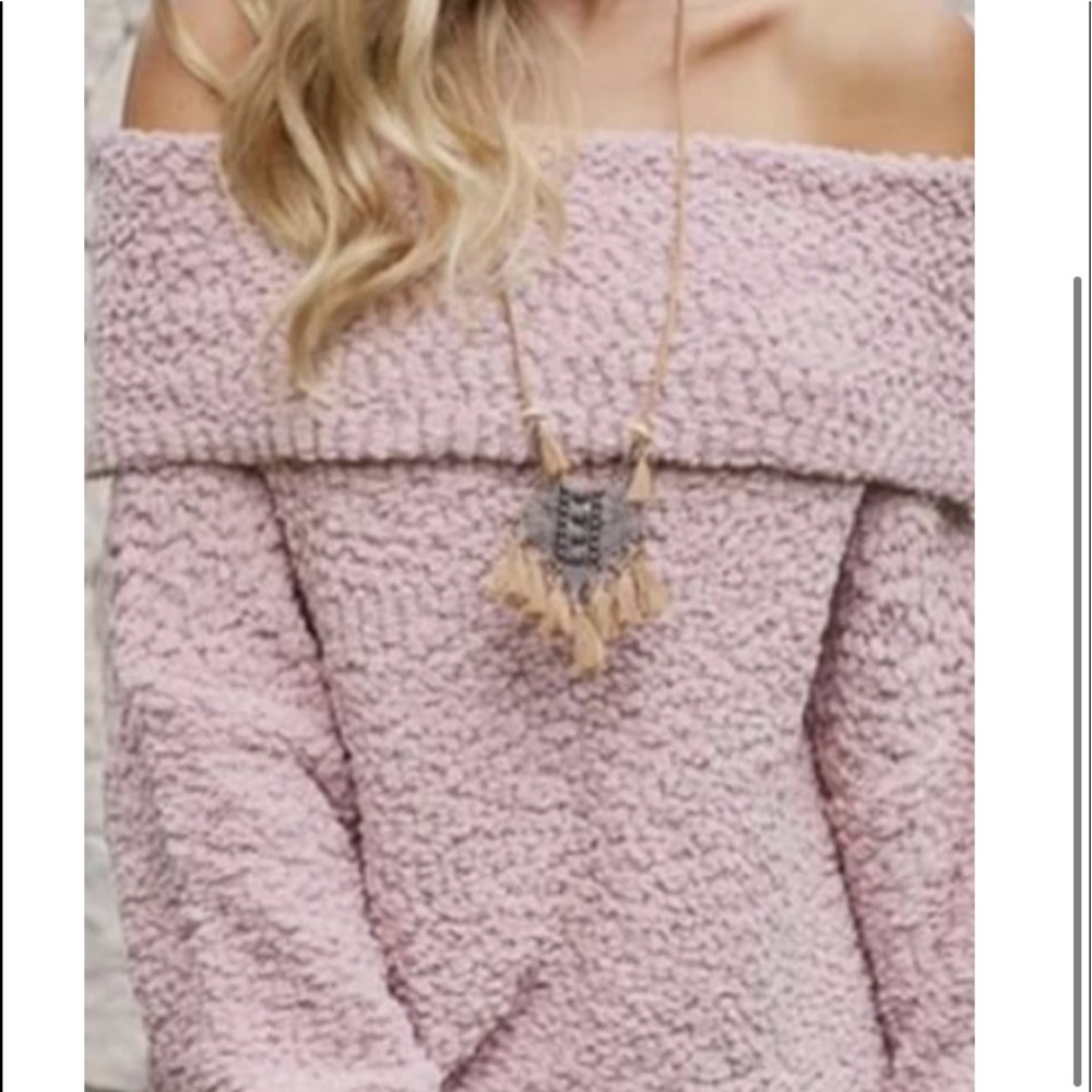 Pink popcorn cold shoulder sweater